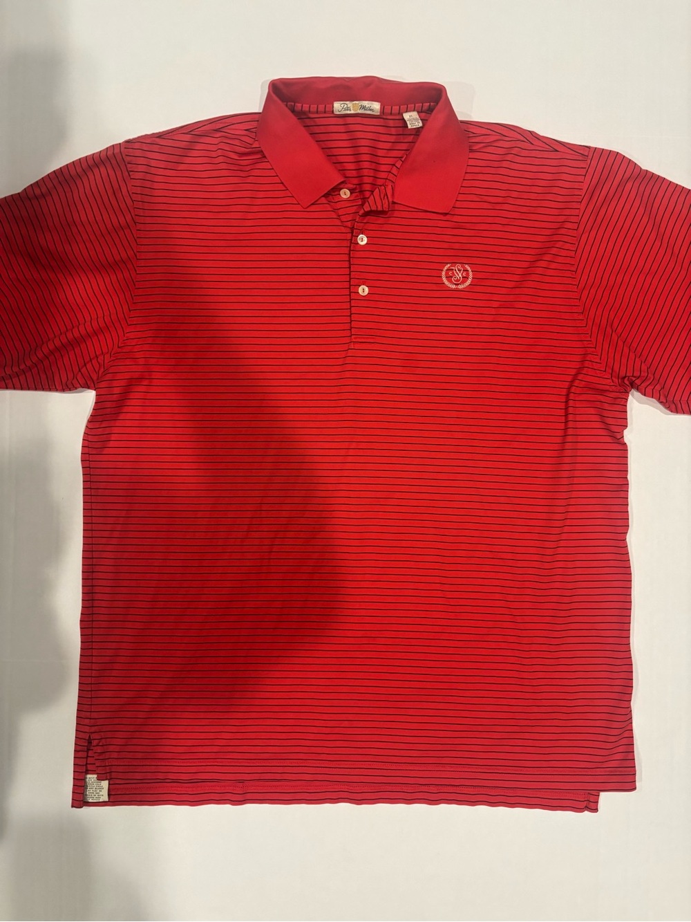 Vintage Peter Millar Polo Shirt Men’s XL Red Black Striped Golf Polo Preppy